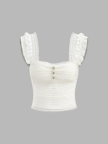 Fırfırlı Askılı Düğmeli Fırfırlı Üst