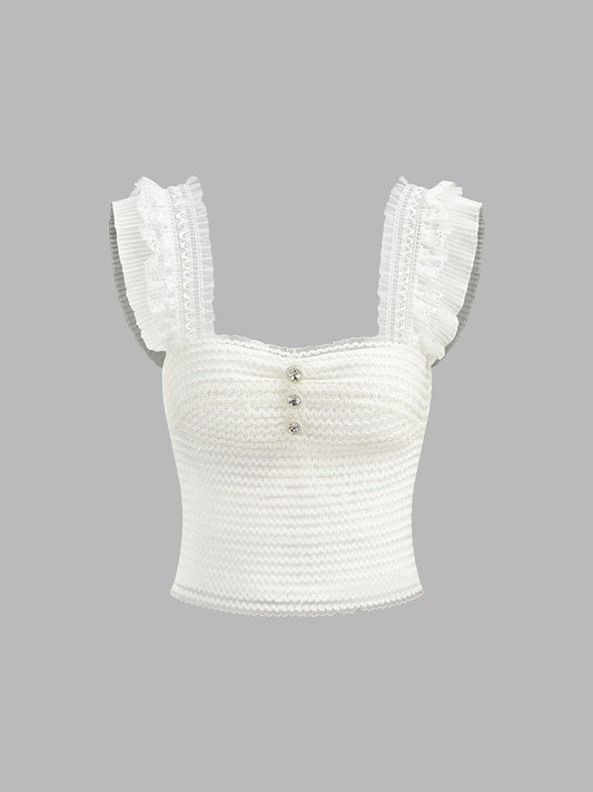 Fırfırlı Askılı Düğmeli Fırfırlı Üst