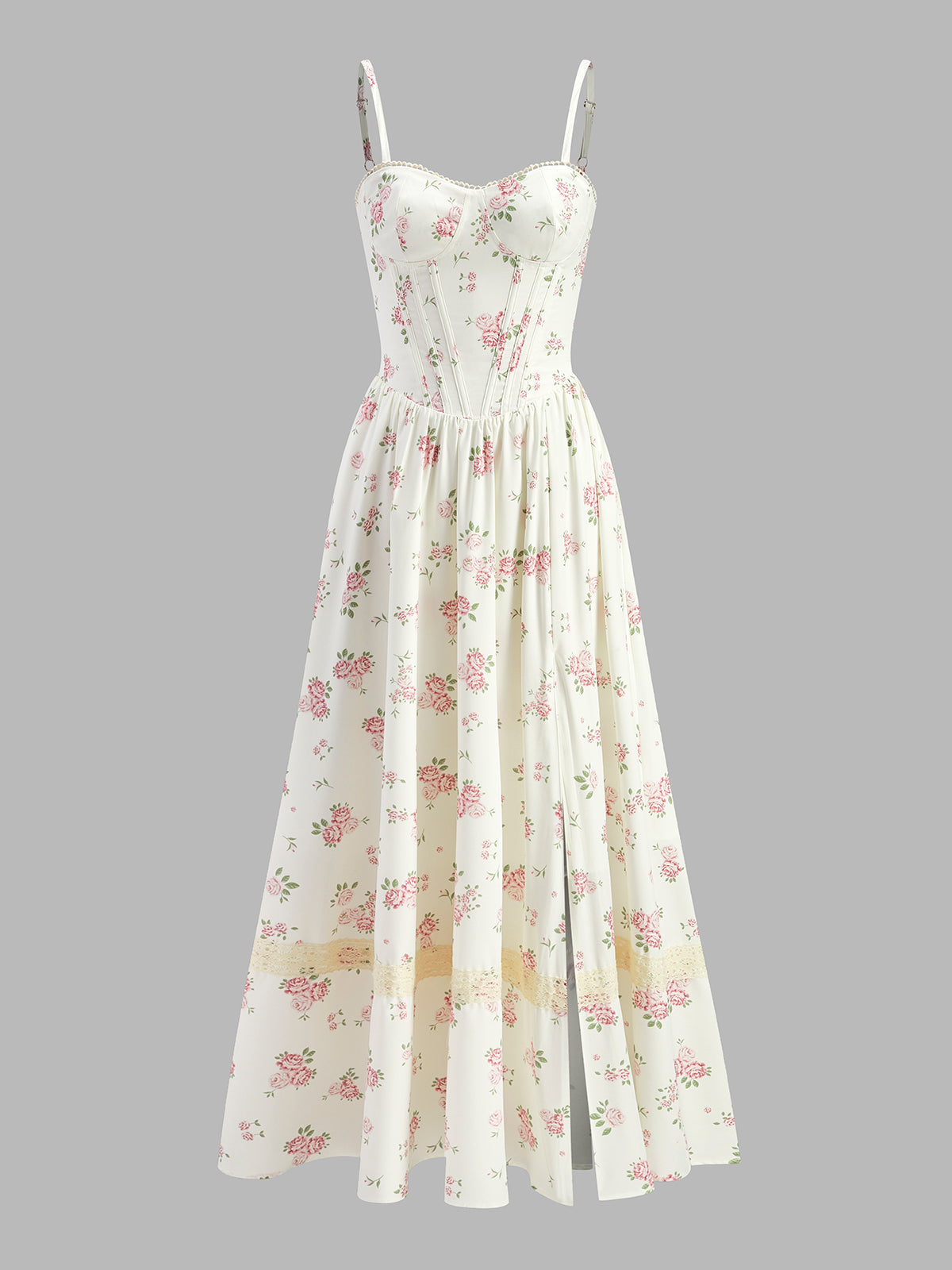 Tatlım Dantel Panelli Çiçekli Elbise