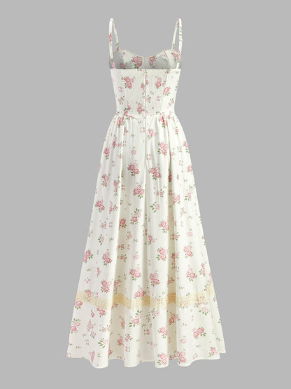 Tatlım Dantel Panelli Çiçekli Elbise