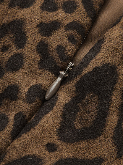 Leopar Desenli Süet Etek