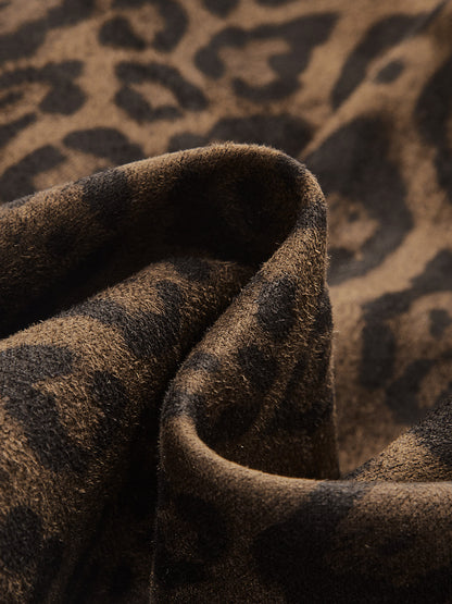 Leopar Desenli Süet Etek