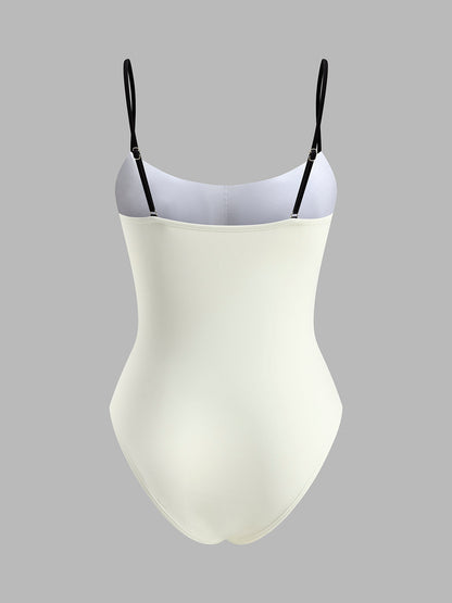 Kontrast Kesim İnce Askılı Tek Parça Mayo