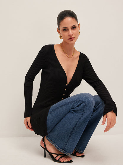 Yırtmaçlı Düğmeli Hırka