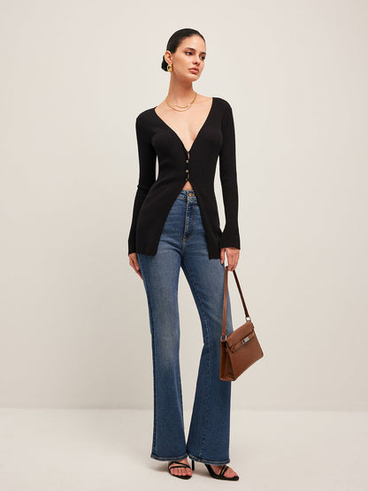 Yırtmaçlı Düğmeli Hırka