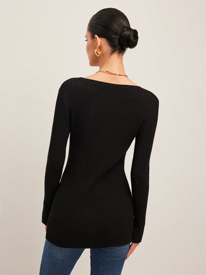 Yırtmaçlı Düğmeli Hırka