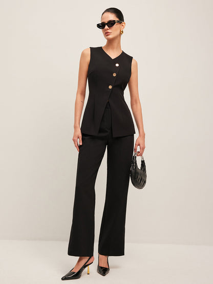 V Yaka Düğme Detaylı Yelek