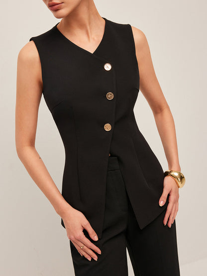 V Yaka Düğme Detaylı Yelek