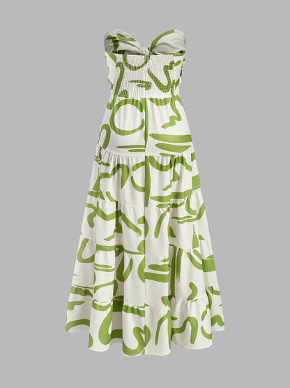 Önü Bükülmüş Straplez Pileli Elbise