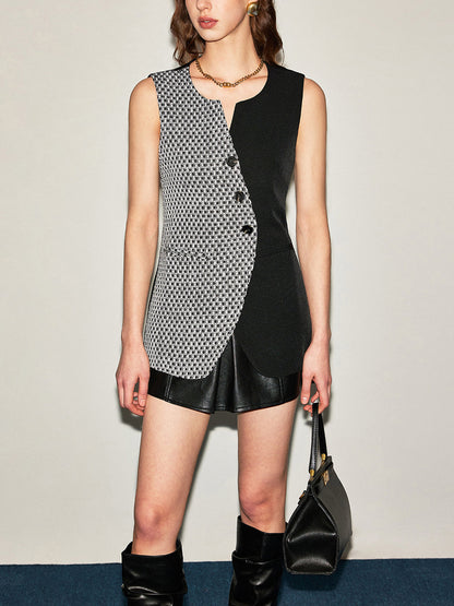 Renk Bloklu Düğmeli Yelek