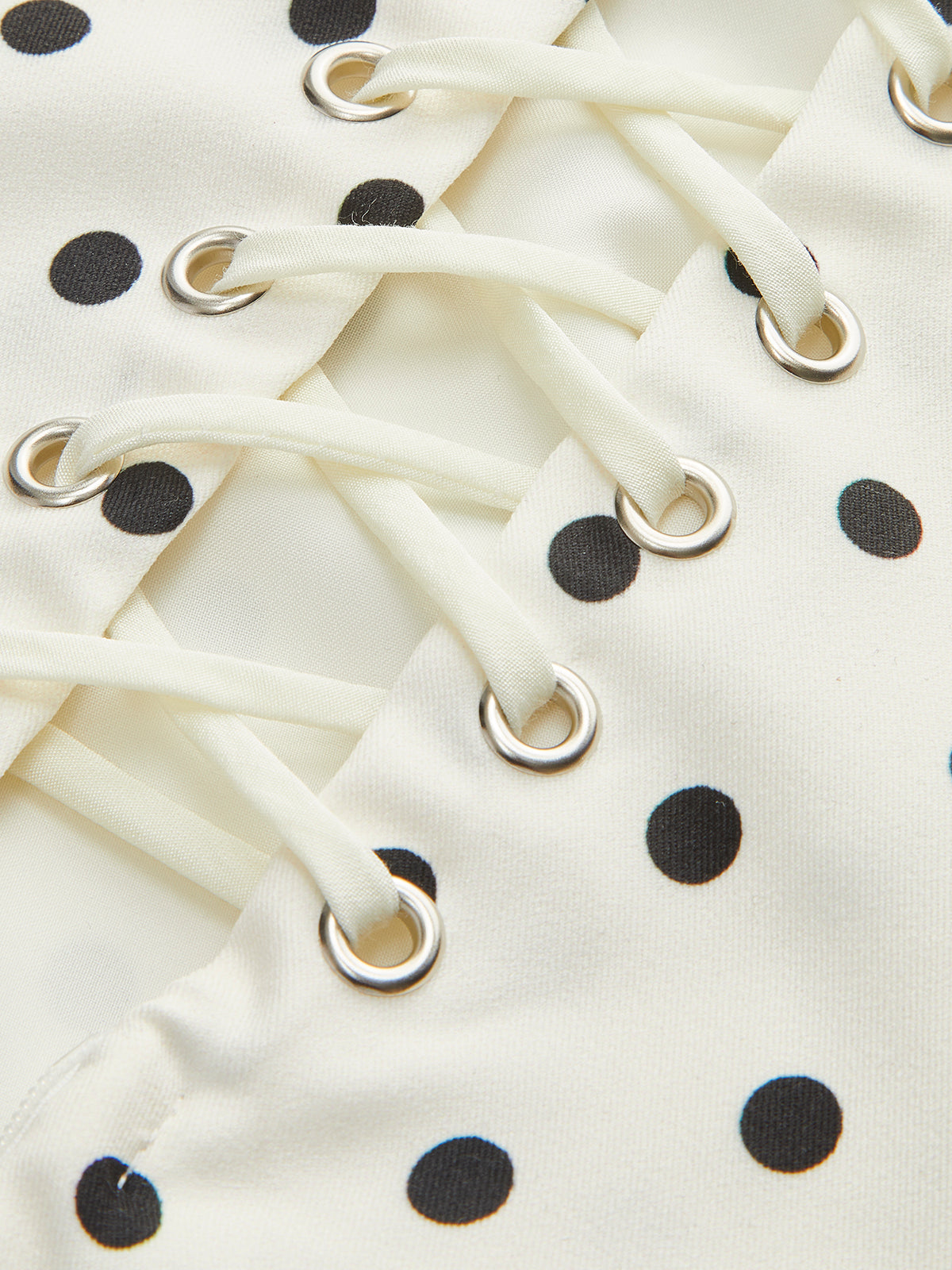 Puantiyeli Bağcıklı Sırt Elbisesi