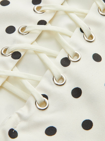 Puantiyeli Bağcıklı Sırt Elbisesi