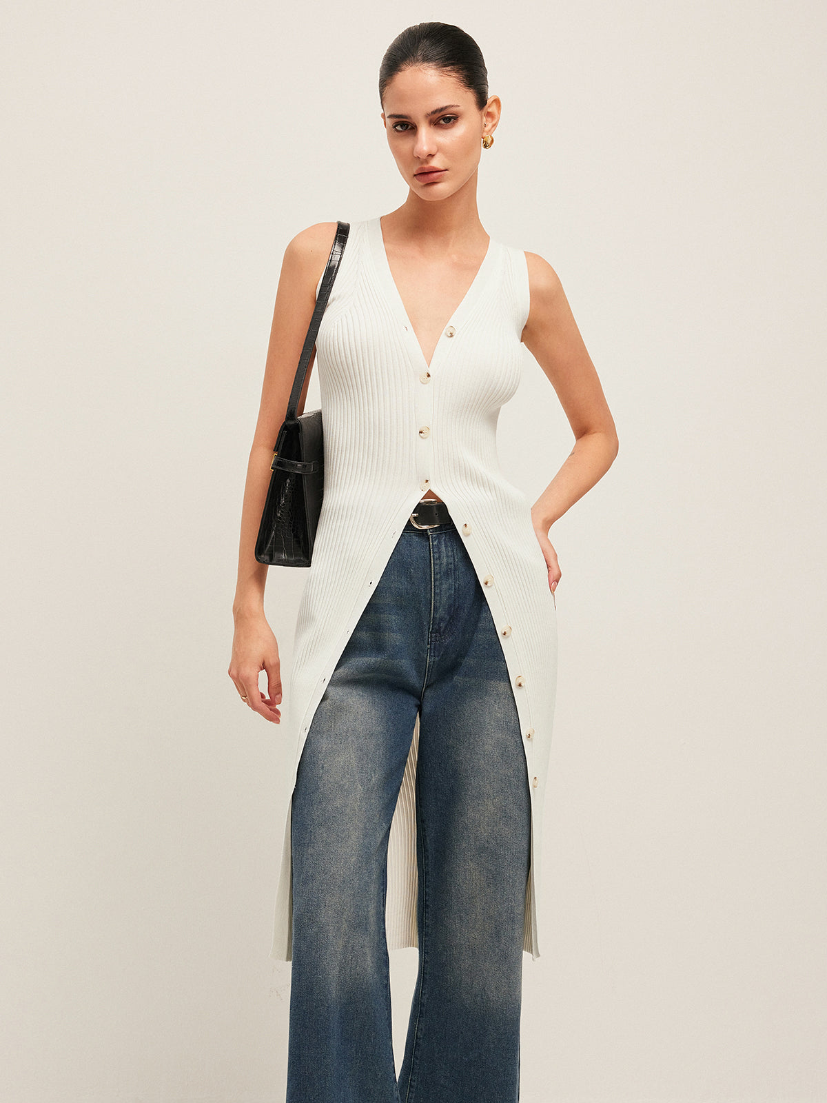 Düğme Detaylı Ribana Elbise