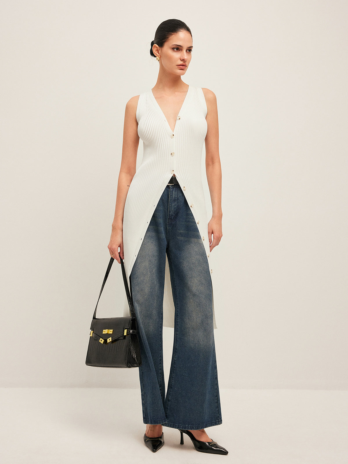 Düğme Detaylı Ribana Elbise