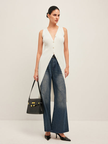 Düğme Detaylı Ribana Elbise