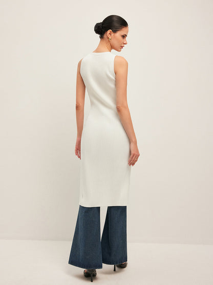 Düğme Detaylı Ribana Elbise