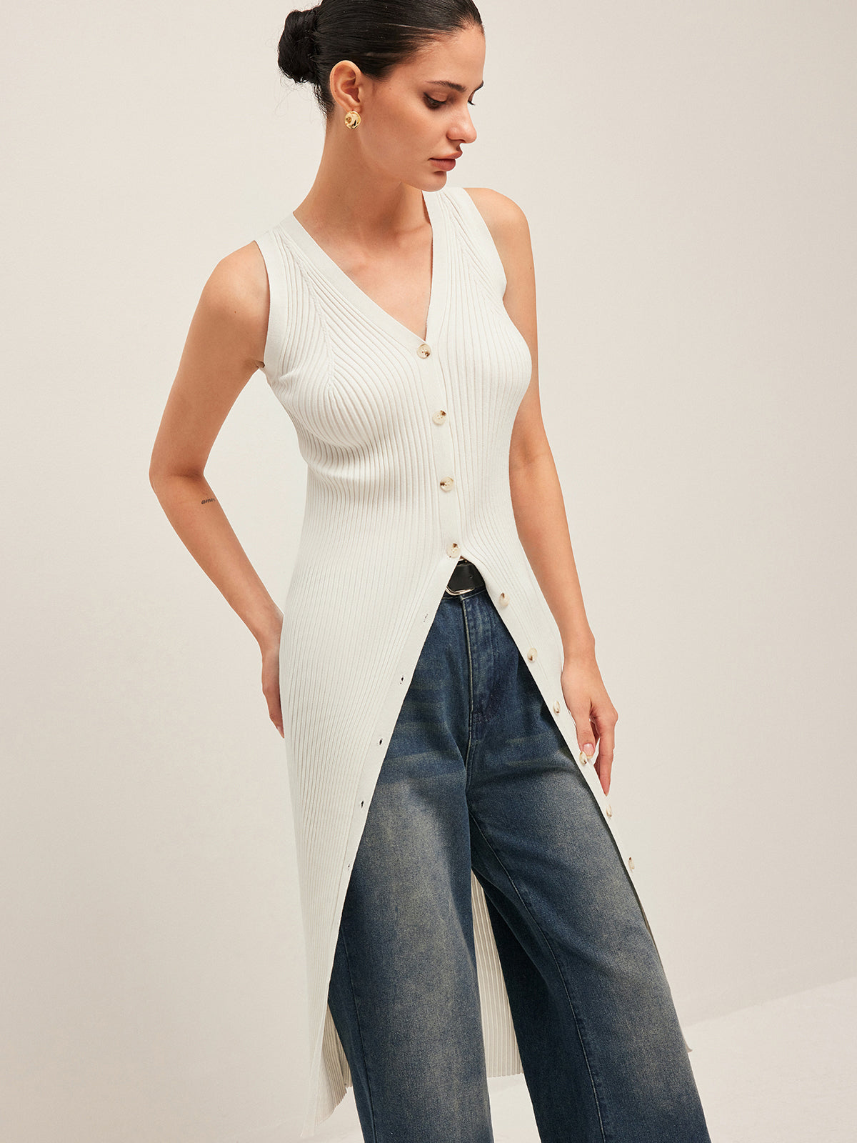 Düğme Detaylı Ribana Elbise