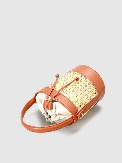 Rattan Aksanlı Bağcıklı Kova Çanta