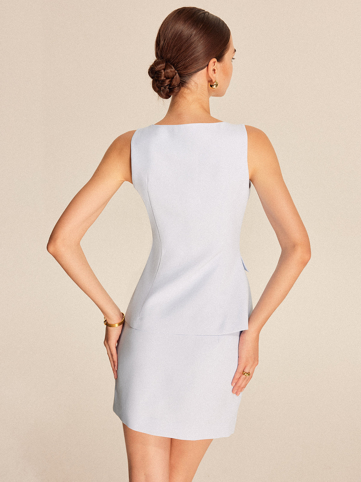 Şık Düğmeli Cepli Etek Takımı