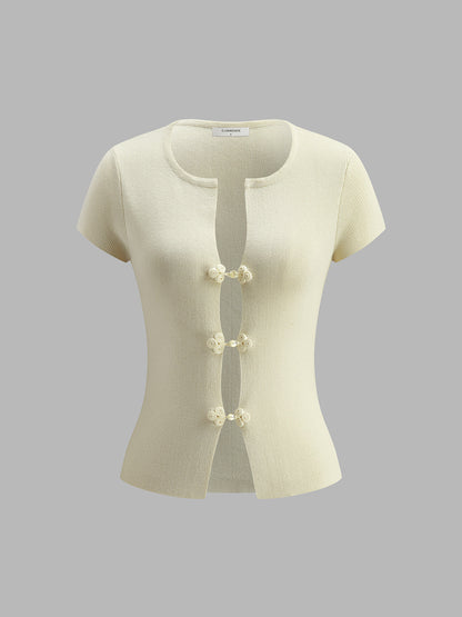 Düğme Detaylı Ribana Örgü Üst