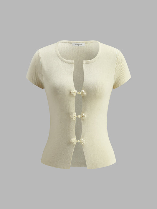 Düğme Detaylı Ribana Örgü Üst