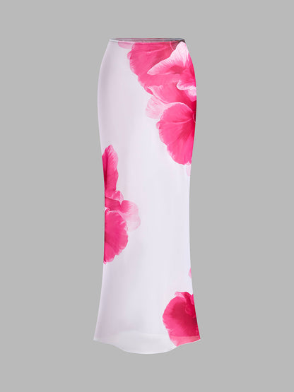 Yarı Şeffaf Etekli Çiçekli Bikini Takımı