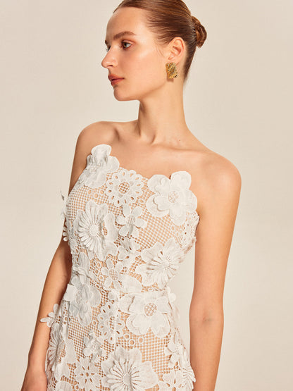 Askısız 3D Çiçekli Dantel Elbise