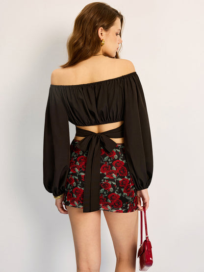 Çiçek Desenli File Etek