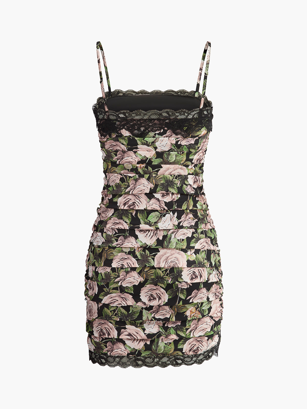 Çiçekli Dantel Kenarlı Büzgülü Elbise