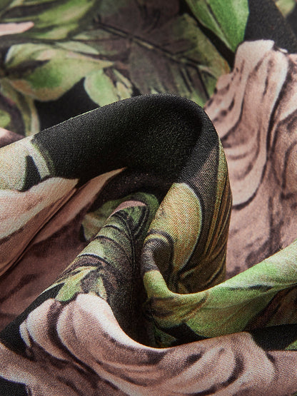 Çiçekli Dantel Kenarlı Büzgülü Elbise