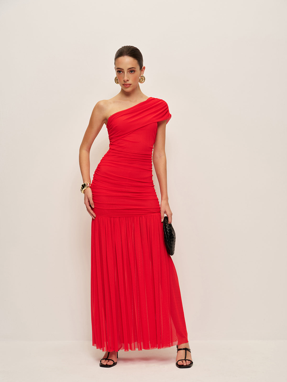 Büzgülü Tek Omuzlu Yırtık Elbise