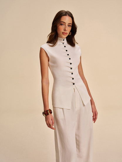 Düğmeli Ön Kolsuz Hırka