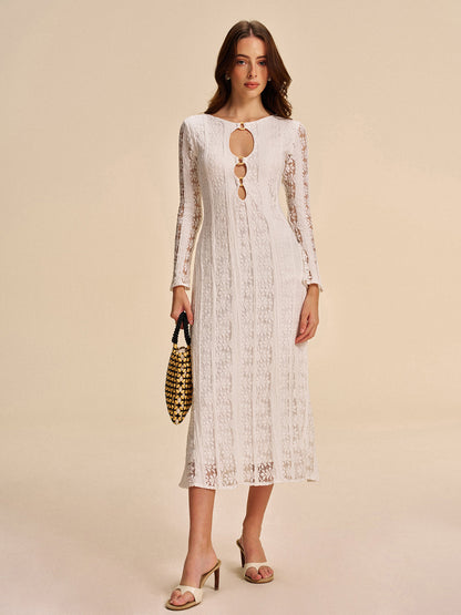 Kesik Detaylı Dantel Elbise