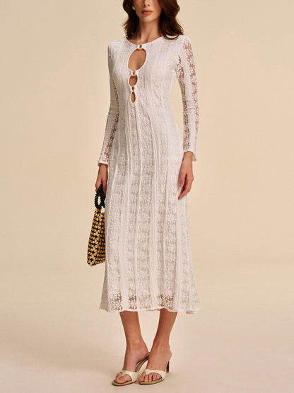 Kesik Detaylı Dantel Elbise