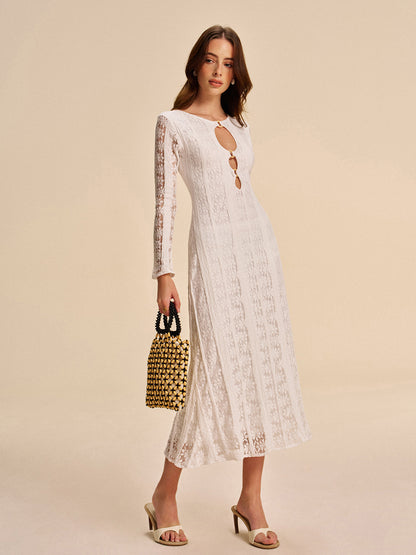 Kesik Detaylı Dantel Elbise