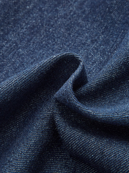 V Yaka Kolsuz Düğmeli Kot Elbise