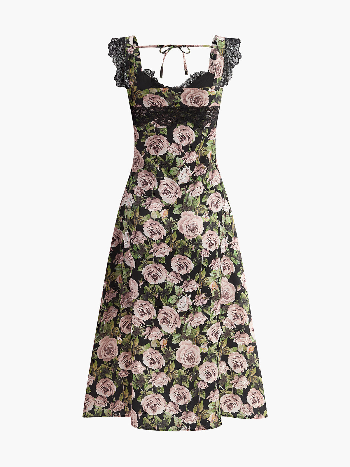 Çiçekli Dantelli Sırtı Bağlamalı Elbise