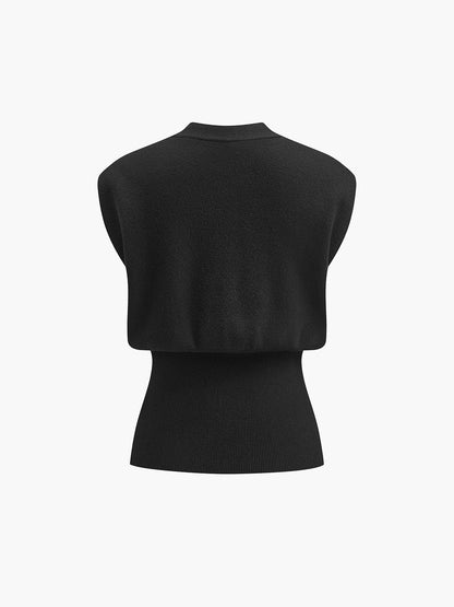 V Yaka Düğmeli Detaylı Kazak Yelek