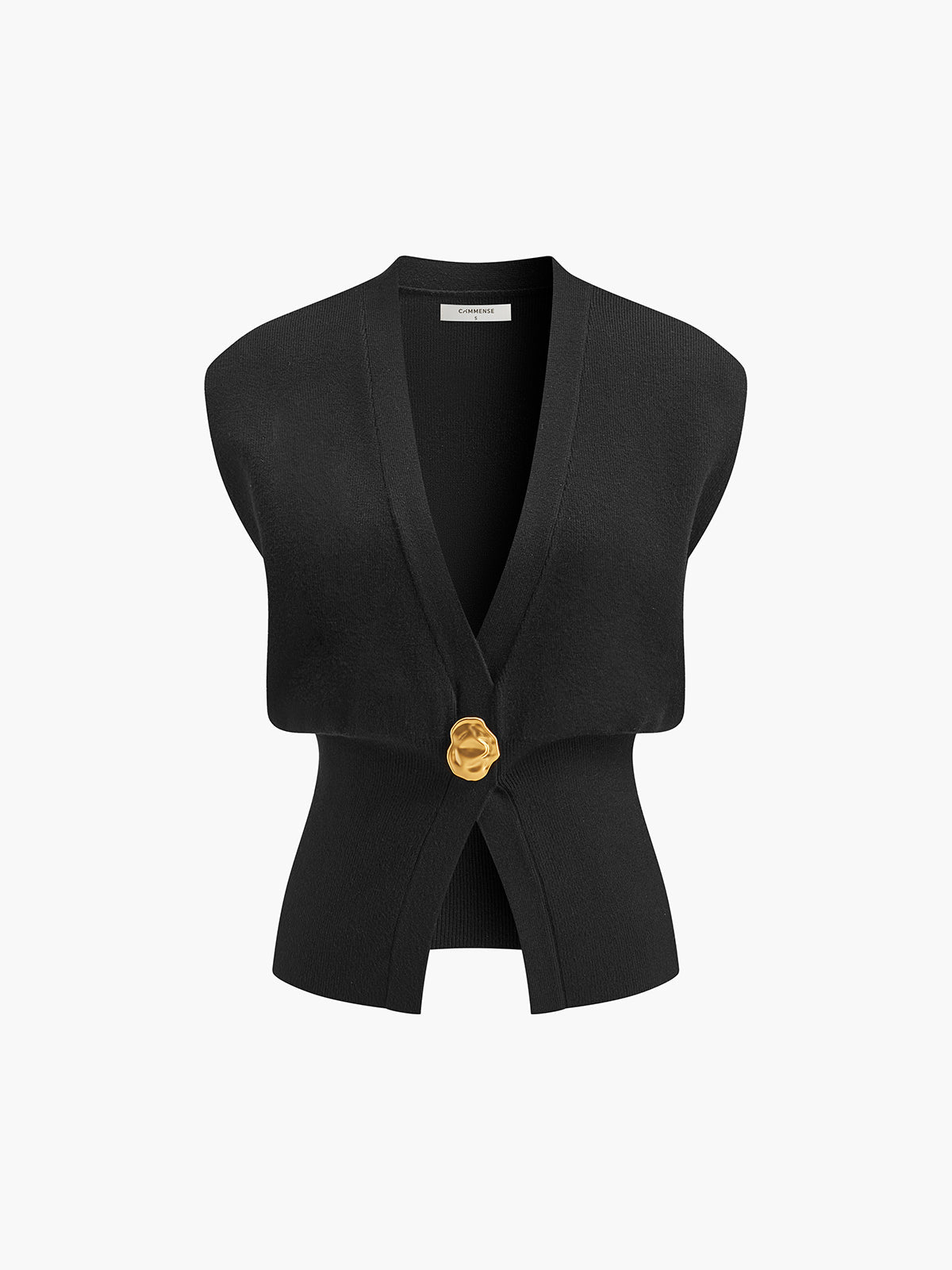 V Yaka Düğmeli Detaylı Kazak Yelek