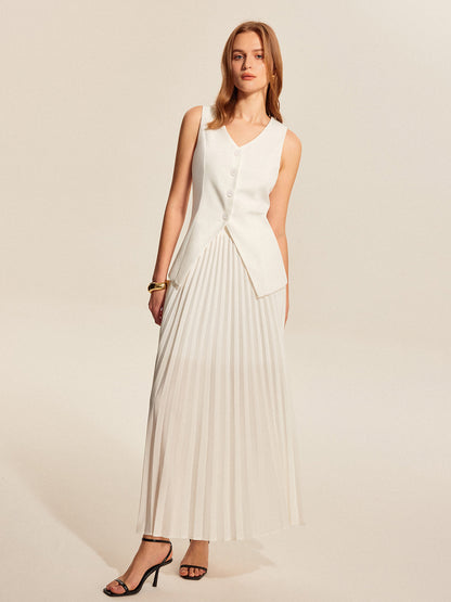 Düğmeli Yelek Pileli Etek Takımı