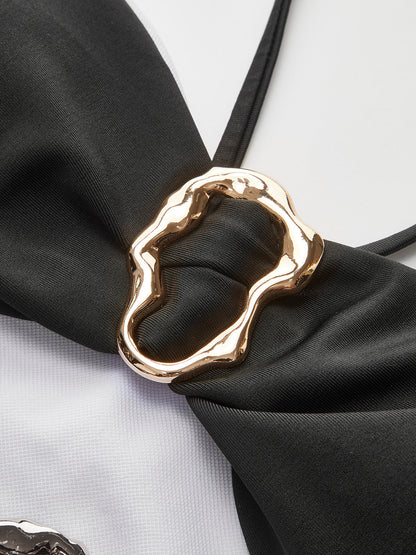 Halter Kesim Metal Halka Tek Parça Mayo