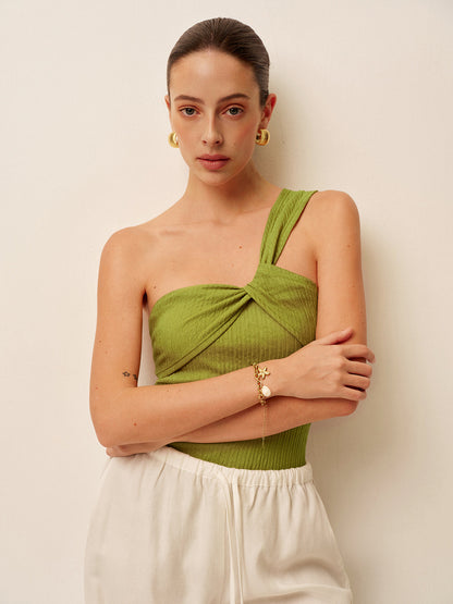 Büzgülü Büküm Tek Omuzlu Mayo