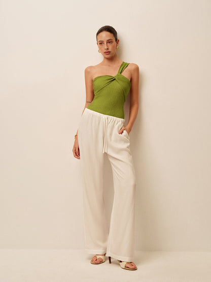 Büzgülü Büküm Tek Omuzlu Mayo