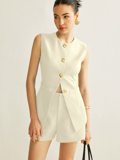 Düğmeli Yelek Şort Takımı