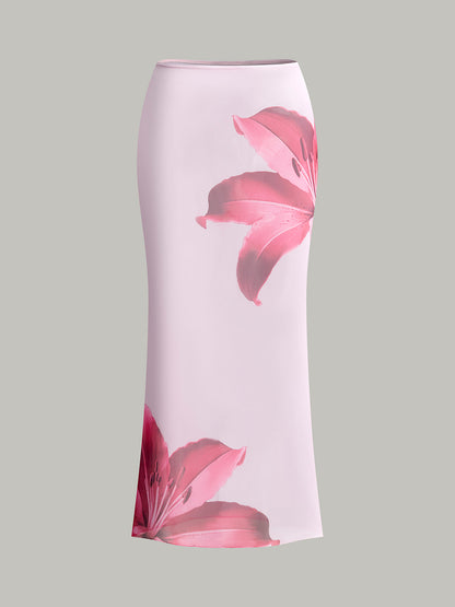 Çiçek Desenli Bandeau Bikini ve Üst Etek