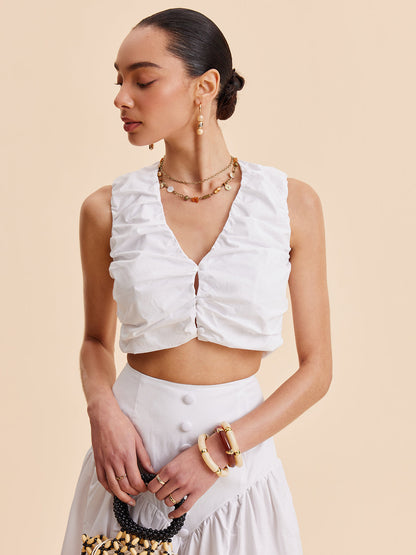 Düğmeli Etekli Büzgülü Kısa Üst Takımı