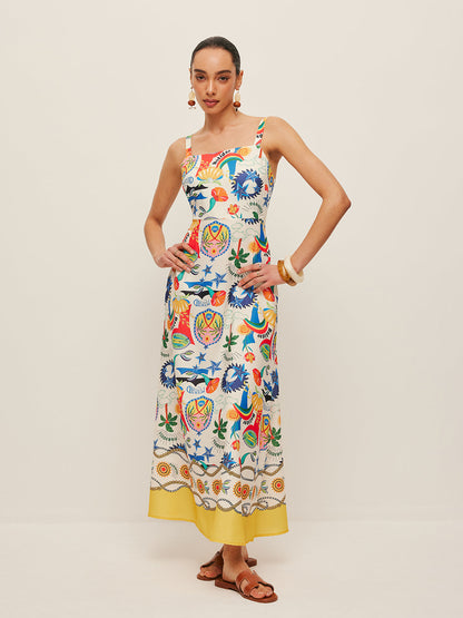 Renkli Baskılı Askılı Elbise