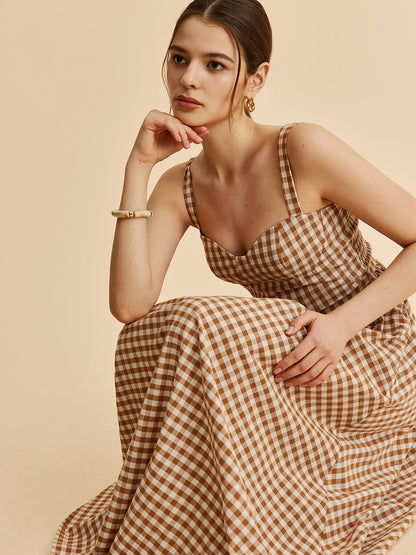 Gingham Kemerli Büstiyer Elbise