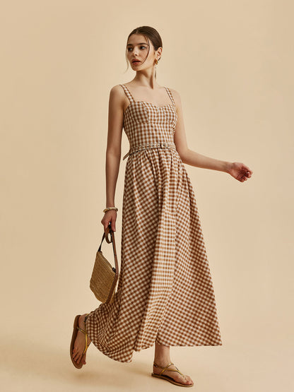 Gingham Kemerli Büstiyer Elbise