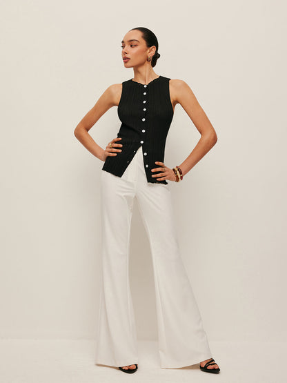 Kolsuz Ribanalı Ön Düğmeli Üst